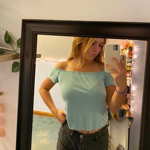 Blue off the shoulder shirt